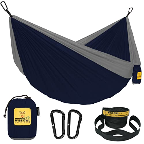 Wise Owl Outfitters Hammock for Camping Double Hammocks Gear for The Outdoors Backpacking Survival or Travel - Portable Lightweight Parachute Nylon DO Navy & Forrest