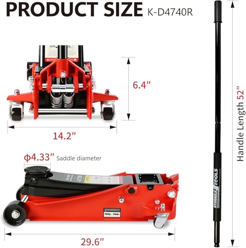 4 Ton Low Profile Floor Jack, Heavy Duty Floor Jack with Dual Pistons Quick Lift Pump, Steel Car Jacks Adjustable Height 4"-21", Hydraulic Trolley Floor Jacks 4 Ton/8000 LBS Capacity, Red - color: Red - 4 Ton(Dual Pump), Lift 4"-21"