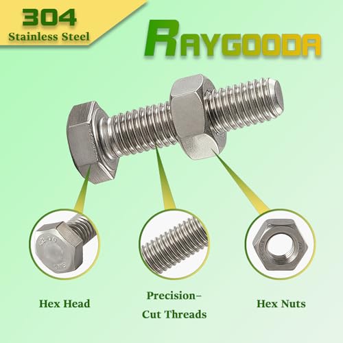 M8-1.25x16mm Hex Bolt and Nut Kit 15set, 304 Stainless Steel (A2-70), Full Thread, Bright Finish, Machine Threaded for Automotive, Machinery, DIY - size: M8x16mm(15 Sets)