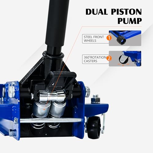 3 Ton Hydraulic Floor Jack with Foot Pedal, Heavy Duty Steel Racing Jack, Dual Piston Quick Lift Pump, CE Certified - size: 3T - w/ Foot Pedal