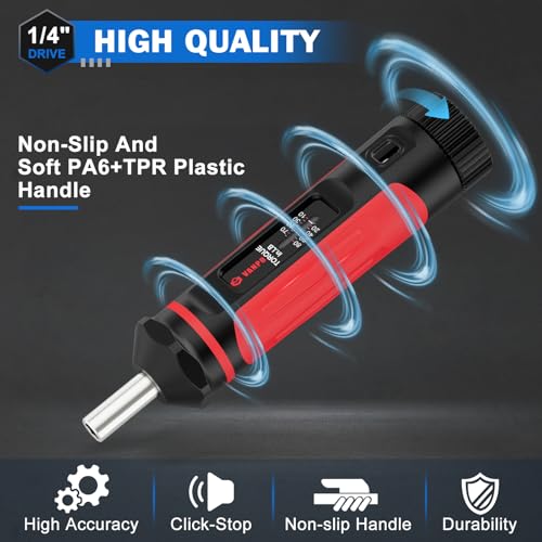VANPO Torque Screwdriver 10-80 in-lb, 1/4" Drive Precision Driver Set | Inch Pounds Torque Wrench, 60 S2 Steel Bits for Gunsmithing, Bike Repair, Scope Mounting, Maintenance, DIY - size: 10-80In-lb