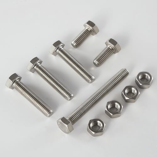 M8-1.25x12mm Hex Bolt and Nut Kit 15set, 304 Stainless Steel (A2-70), Full Thread, Bright Finish, Machine Threaded for Automotive, Machinery, DIY - size: M8x12mm(15 Sets)