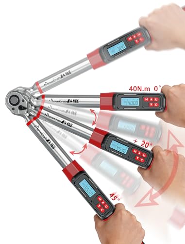 3/8" Digital Angle Torque Wrench, 2-44 Ft.lb, ±2% Accuracy, 8pcs | Electronic Torque Wrench with 0.1° Angle Mode, LED Display, Buzzer Alerts for Automotive, Motorcycle & Engine Repair - size: Angle 3/8" 3-60N.m/2-44Ft.lb