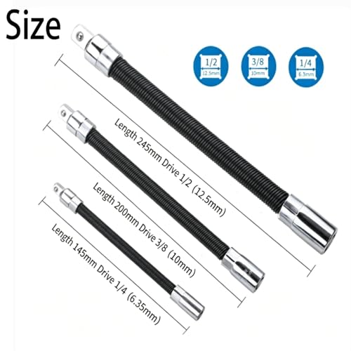 360 Miracle Tool Extension,1/2 Flexible Socket Extension Bar Set Bendable Impact Wrench,Universal Flexible Connecting Rod Tool,Conquer Tight Spaces in Seconds,For Automotive,DIY Projects (Sliver,3Mix) - color: Sliver, size: 3Mix