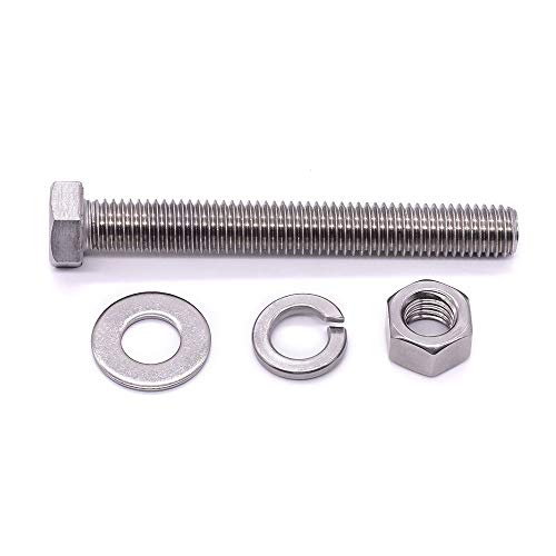 (4 Sets) M10-1.5 x 100mm Hex Bolt Kit, 304 Stainless Steel (18-8), Includes Hexagon Head Screws and Nuts, Flat & Lock Washers, Full Coarse Thread, for Machinery, Automotive, DIY - size: M10 x 100mm