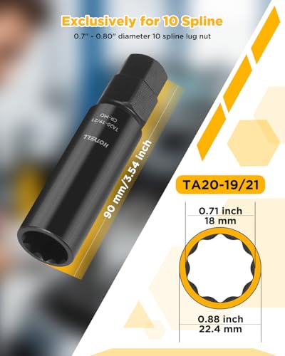 10 Spline Lug Nut Key, Thicker Wall 10 Point Wheel Lock Socket Set | CR-MO Wheel Lugnut Removal Tool for Aftermarket Locking Lug Nuts, Compatible with Bimecc Lug Nuts - style: TA20-19/21