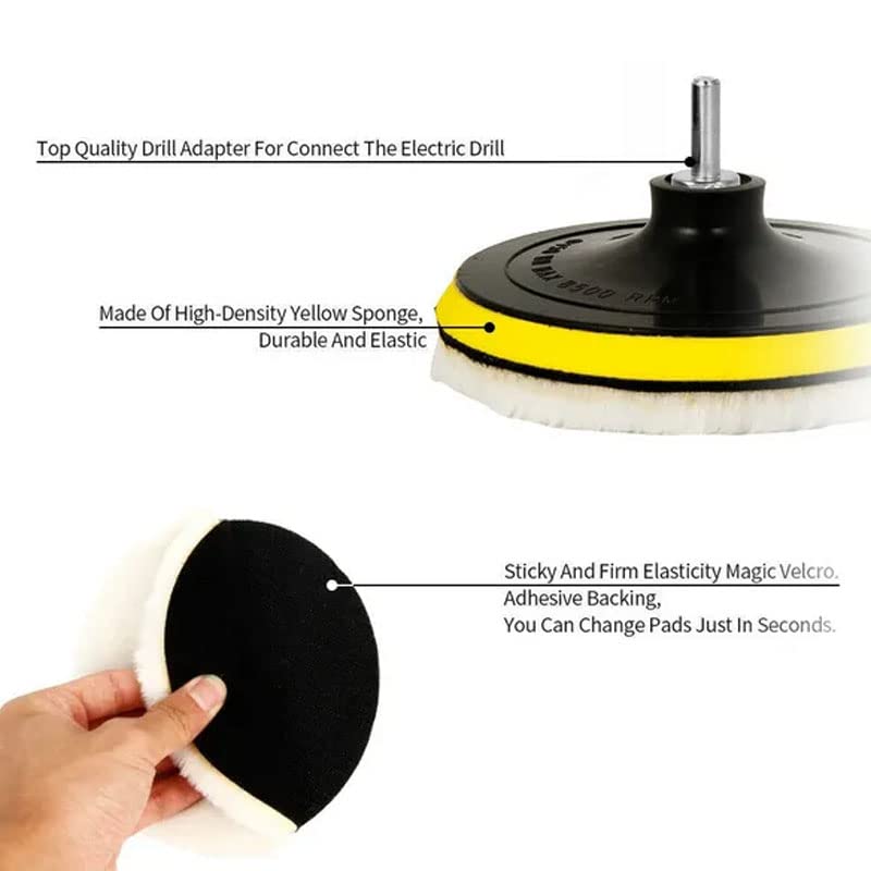 Acxico 1 SET 5pcs 6" Car Polishing Wheel Buffing Pads Set Wool Mop Kit Pad Polisher for Drill