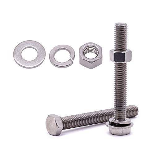 (4 Sets) M10-1.5 x 80mm Hex Bolt Kit, 304 Stainless Steel (18-8), Includes Hexagon Head Screws and Nuts, Flat & Lock Washers, Full Coarse Thread, for Machinery, Automotive, DIY - size: M10 x 80mm