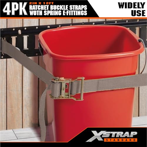 XSTRAP STANDARD 4-PK 2" x 16' E-Track Heavy Duty Ratchet Tie Down Straps | 4,400lbs Break Strength Cargo Securement Straps for Trailers, Trucks, Vans & Motorcycles with Spring Fittings (Grey) - size: Grey-4PK-16FT