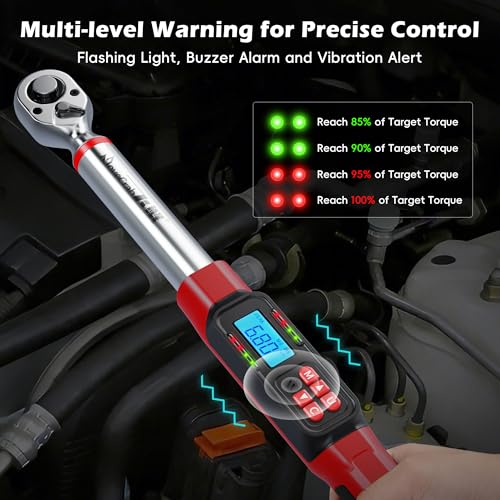 3/8" Digital Torque Wrench Set, 5-99.6 Ft.lb, ±2% Accuracy, 8pcs | Electronic Torque Wrench with LED & Buzzer Alerts, 4 Sockets, Extension Bar & Adapters for Automotive, Motorcycle, Bicycle - size: 3/8" 5-99.6Ft.lb/6.8-135N.m