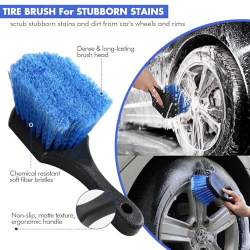 62'' Car Wash Brush with Long Handle, Scratch-Free Car Wash Mop Kit with Car Wash Bucket, Wheel Tire Brush, Wash Mitt Towel, Windshield Squeegee, Car Cleaning Brush Kit for Cars RV Truck Boat