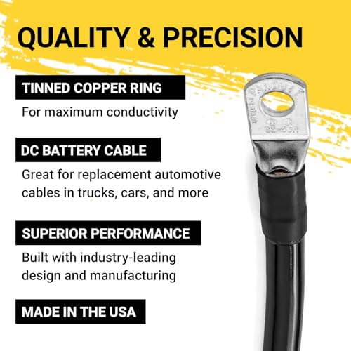 Spartan Power Black 12 Foot, Battery Cable, Negative Only 3/8" M10 Made in USA - color: 1/0 AWG-BLACK-3/8", size: 12-FT