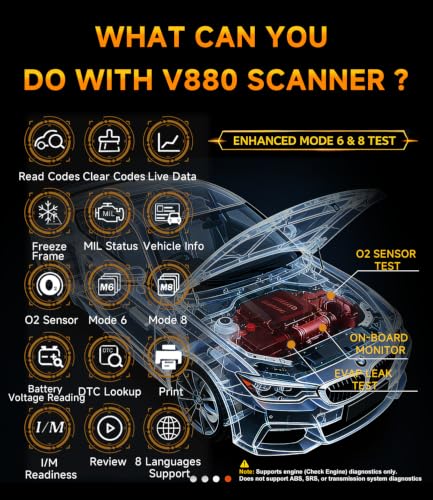 OBD2 Scanner,V880 Check Engine Light Car Code Reader with Reset | Graphic Live Data,I/M Smog Test, CAN Scan Tool Diagnostic Scanner for All OBDII Vehicles,Work for DIY,Home Use,Mechanic,Black - color: BLACK