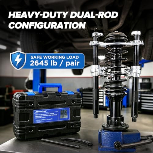 2-Jaw Coil Spring Compressor 4-Rod Strut Tool for BMW Audi Porsche LR | 4-rod 45 steel with arc support arm,fits 90-180mm diameter and 220-380mm height,forged jaws, hard case,for European cars.
