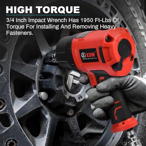 XIIW 3/4 Inch Air Impact Gun, Max Nut-busting Torque 1950 ft-lbs | Heavy Duty 7000RPM 3/4 Air Impact Wrench, Twin Hammer Pneumatic Impact Wrench for Automobile Repair - size: 3/4 inch | 1950 ft-lbs