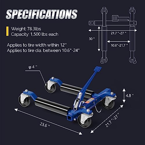 TUFFIOM Car Wheel Dolly Jack Set of 4, Mechanical 6000-lbs Car Skates, 12'' Wheel Vehicle Positioning Jack, Heavy Duty Rollers with Ratcheting Foot Pedal for Tire Auto Repair Moving, Blue - color: Blue, Set of 4