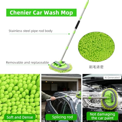 62" Car Wash Brush Kit Mitt Mop Sponge with Long Handle, Chenille Microfiber Car Cleaning Brush Kit, Windshield Window Squeegee, Car Care Kit of Scratch-Free Replacement for Cleaning Car, RV, Truck - size: 7 Pack