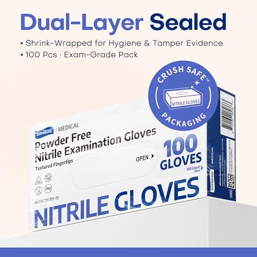 Supmedic Medical Soft Max™ Nitrile Exam Gloves, Powder-Free Latex-Free Food Safe Clean Disposable Glove Blue Iris 100/1000 Ct - color: 100 Large (Blue Iris), size: Medium