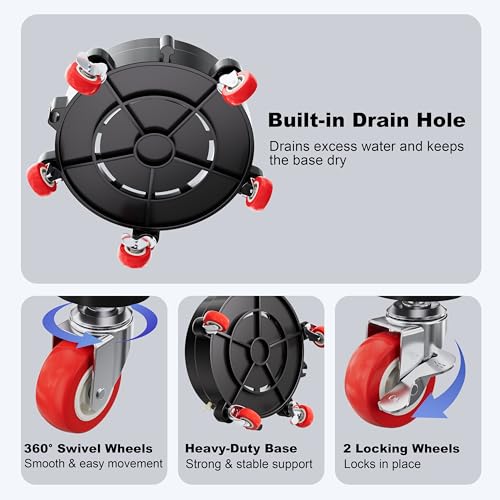 Heavy Duty 5 Gallon Bucket Dolly with 5 Swivel Casters, Professional Rolling Water Bucket Creeper for Car Detailing & Washing, 310 lbs Capacity, 2 Locking Brakes, Includes Premium Wash Mitt