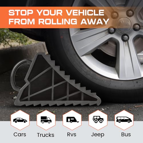 Taifa 4PCS Wheel Chocks for Travel Trailers, RV Wheel Stoppers Tire Chock with Portable Handle for Camper Cars Trucks etc., Black - color: 461-4PCS