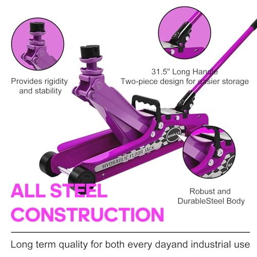 2.5 Ton Floor Jack Low Profile, Heavy-Duty Steel Racing with Single Piston Lift Pump, Lifting Range 4.5"-15.94" (Pink)