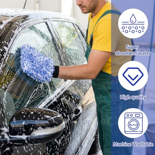 4 Pack Microfiber Car Wash Mitts Set 10x7 Inch Soft Suede Lining Car Wash Gloves, Highly Absorbent Scratch-free Cleaning Cloths for Auto Detailing, Safe with All Soaps, Bucket (Blue & Black) - color: Blue & Black