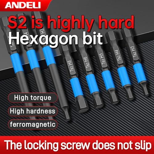 ANDELI Magnetic Hex Bit Set 10PCS 1/4" Shank 2.55" S2 Steel | Magnetic tips, includes SAE sizes with storage box, for impact drivers and drills, durable for fastening tasks - size: 2.55" 10pcs (SAE)