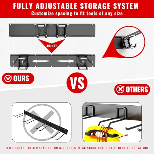 Garage Tool Organizer Wall Mount, Easy to 64inch Install Heavy-Duty Garage Storage System with 12 Adjustable Hooks, Garden Tool Rack for Shovels, Rakes, Yard Tools - size: 64" System - 12 Piece Set
