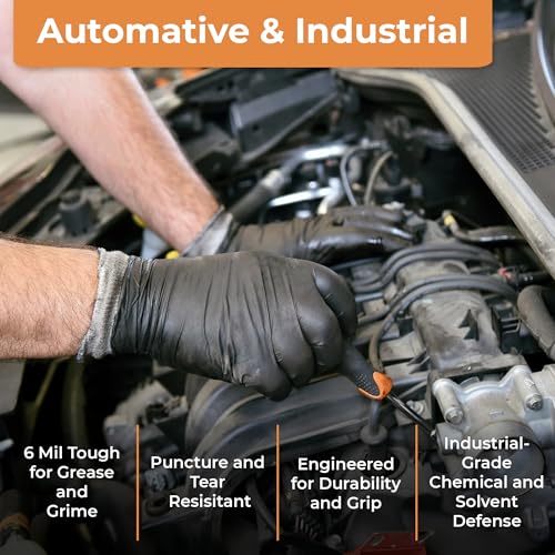 ASAP Thick Black Nitrile Gloves Disposable Latex Free - 6 Mil, Powder Free, Food Safe, Kitchen & Mechanic - size: X-Large, style: Box of 100