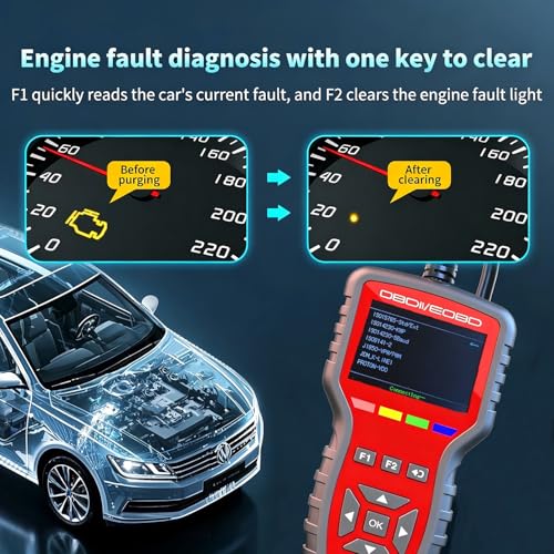 OBD2 Scanner and Battery Tester 2-in-1,Read and Clear Error Codes | Live Data, Freeze Frame,Car Code Reader and Engine Fault Diagnostic Tool for 1996+ OBDII Protocol Cars,red