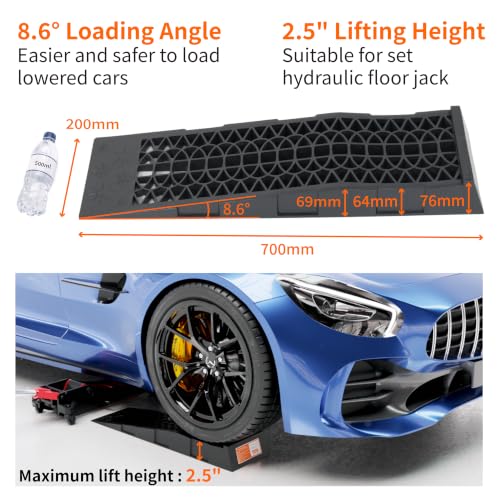 OULEME Low Profile Car Service Ramp with Anti-Slip Pads, 2-1/2" Lifting Height, 4 Pack, Portable for Lift Lowered Low Down Rise Clearance Racing Sports Car Vehicle Maintenance - size: L27.5" (4 PACK)