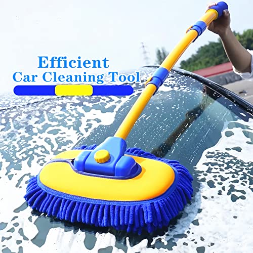 MVEQRRN 15°Curved Chenille Car Wash Brush Mop with Long Handle(Blue) | Chenille car wash mop accessories, cleaning brush supplies, microfiber replacement head, for cars trucks RV - color: Blue-003