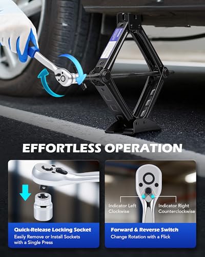 Orion Motor Tech 2 Ton Scissor Jack, 14 pc. Dual-Action Car Scissor Jack Kit for Sedan SUV MPV with Drill Socket Ratchet Wrench, 4409 lb. Portable Car Jack and Stand Kit for Spare Tire Changing