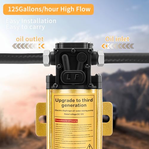 12 V Fuel Gasoline Transfer Pump Kit | Transfers Up to 125 Gallons of Gasoline Diesel Or Water per hour,Great for Vehicles, Boats, Equipment(No temperature at work) - color: 2 kit-gold
