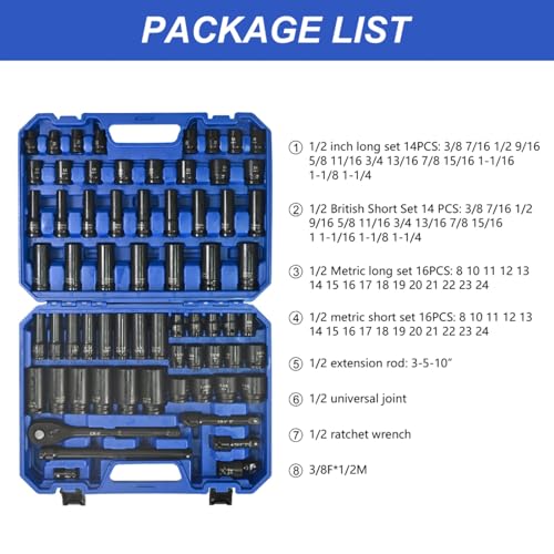 Pneumatic Accessory Kit — Comprehensive Air Tool Socket & Extension Set with Ratchet, Universal Joint, Blow-Mold Case (Set 2) - color: Set 2