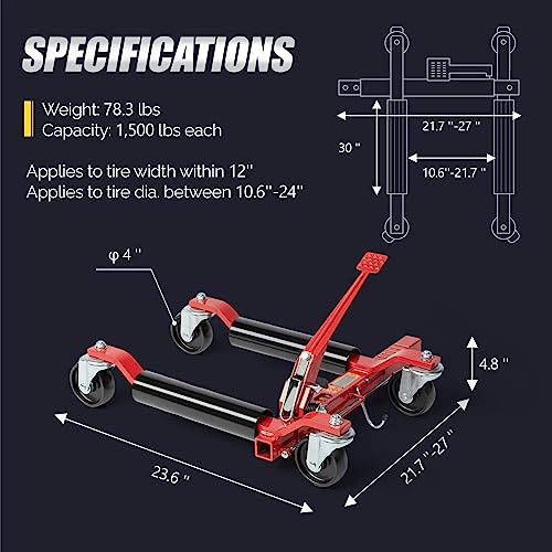 TUFFIOM Car Wheel Dolly Jack Set of 4, Mechanical 6000-lbs Car Skates, 12'' Wheel Vehicle Positioning Jack, Heavy Duty Rollers with Ratcheting Foot Pedal for Tire Auto Repair Moving, Red - color: Red, Set of 4