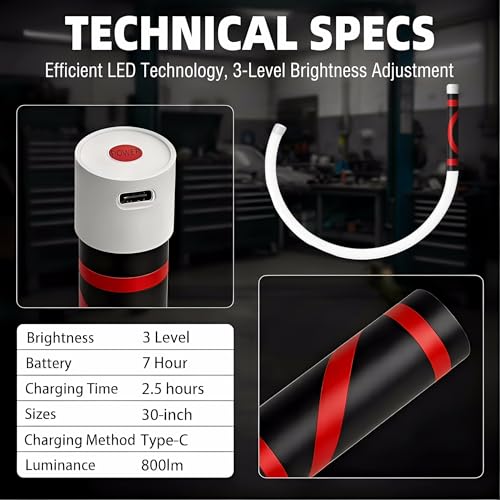 Flexible LED Flashlight Stick,27-Inch Rechargeable Mechanic Flashlight with 3 Brightness Modes & Hands-Free Positioning,Portable Inspection Light for Car Repair, Plumbing& Outdoor Use (Only)