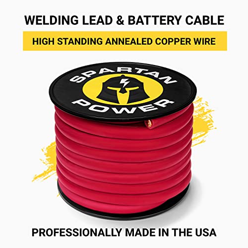 Spartan Power Welding Lead & Car Battery Cable - DIY Bulk Automotive Grade Copper Wire - 600 Volt, 4 AWG, 10 Foot, Red - size: 10 FT, style: 4 AWG RED