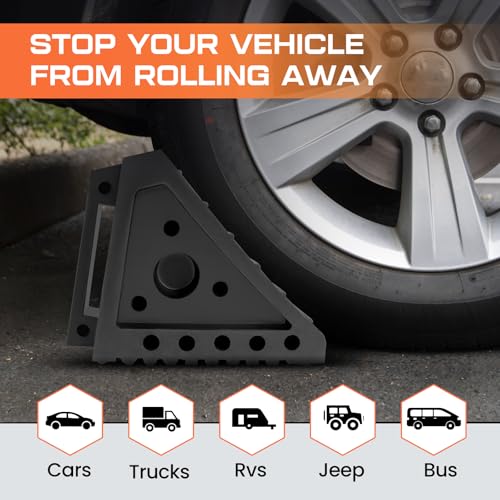 Taifa Rubber Wheel Chocks for Travel Trailers, Heavy Duty RV Wheel Stoppers Tire Chock with Portable Handle for Camper Cars Trucks etc., Black, 2 PCS - color: Rubber-2Pcs