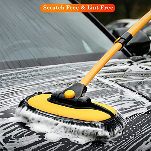 MVEQRRN 15°Curved Chenille Car Wash Brush Mop with Long Handle(Yellow) | No Scratch Car Wash Brush, Car Cleaning Brush with Extension Pole,Microfiber car wash mop,Car Wash for cars, trucks,home - color: Yellow-001