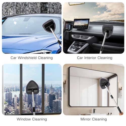 Qydipclin 11pcs Windshield Cleaner Tool, Car Window Cleaning Wash Kit with 6 Reusable Microfiber Pads 2 Spray Bottles and Extendable Handles Auto Glass Wiper Kit, Gray - color: Gray