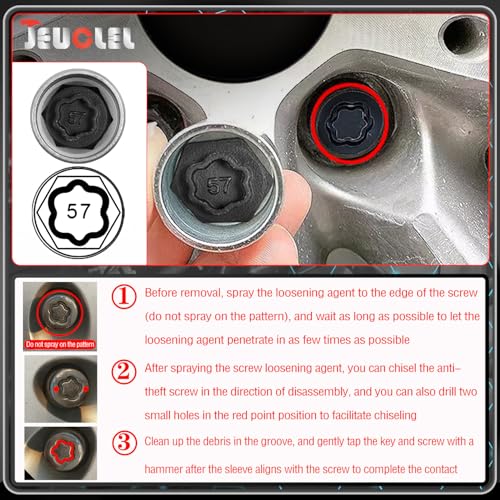 57 Wheel Locking Nut Key for BMW, Socket Adapter (OD 27mm-ID 25mm) | Wheel Lock Nut Socket Adapter, Anti-Theft Lug Nut Removal Tool, Anti-Theft Screw Remover, Repair Tool, Tyre Fitting, garage - color: Socket 057