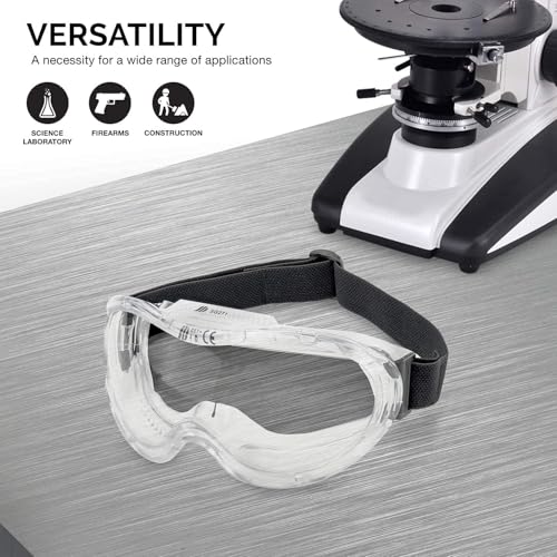 Neiko Pro 53875B Clear Protective Lab Safety Goggles, Chemistry Lab Goggles, Scientific, Construction Goggles, Contractor, Woodworking, Anti-Fog and Splash, Includes Indirect Vent for Men and Women
