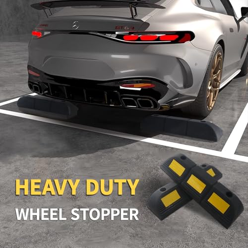 Parking Stopper for Garage Parking Aid 2 Pack Block, Car Truck Curb Floor Parking Lot Wheel Tire Stops Bumpers with Bolt Installation, Rubber Vehicles Aid Gadgets - size: 3.3“H 2pcs