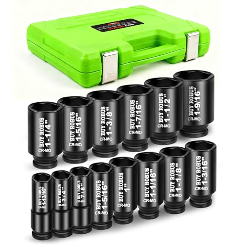 3/4 inch Drive Impact Socket Set, 14 Piece Heavy Duty CR-MO Deep and Jumbo Sockets 6 Point Design, SAE 3/4" to 1-9/16", for Large Vehicle and Apparatus Maintenance - color: 14pcs 3/4" Sae
