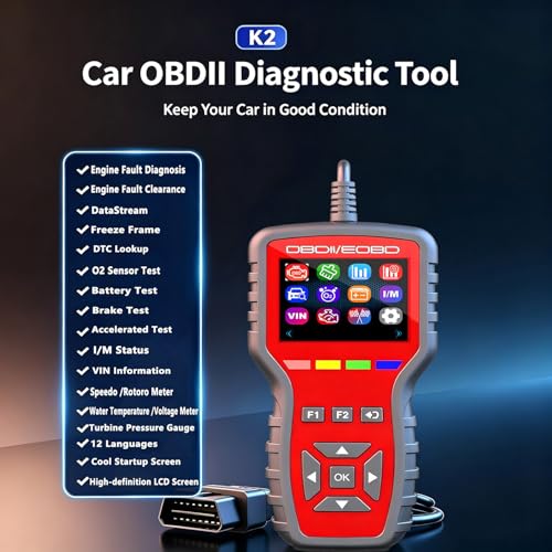OBD2 Scanner and Battery Tester 2-in-1,Read and Clear Error Codes | Live Data, Freeze Frame,Car Code Reader and Engine Fault Diagnostic Tool for 1996+ OBDII Protocol Cars,red