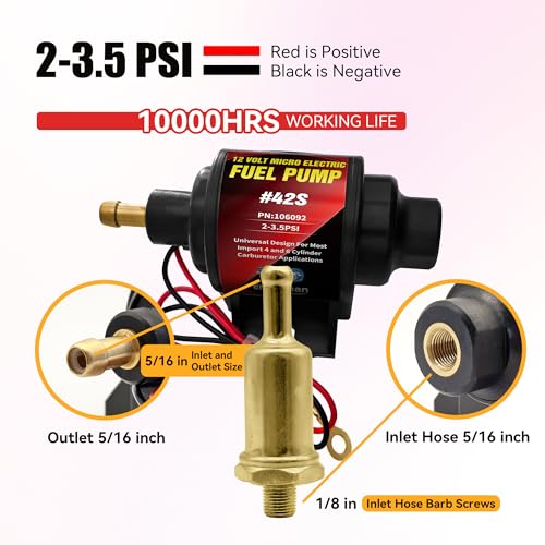 Gasoline Electric Fuel Pump Universal 12V 1-2A 28GPH 2-3.5 PSI Operating Fuel Pressure with 5/16 Inch (8mm) ID Fuel Line Hose 6.56FT - color: 2-3.5PSI 28 GPH for Gasoline+ 6.56FT Fuel Line