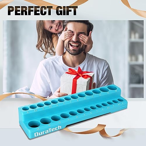 DURATECH Magnetic Socket Organizer Set, 1/4" Metric Socket Holders | Socket Trays, Tool Box, Tool Cart Organizer, Standard & Deep Sockets Organizer, Carbon Fiber, Prevent Scratching, 26-holder - size: 1/4" DR, Metric