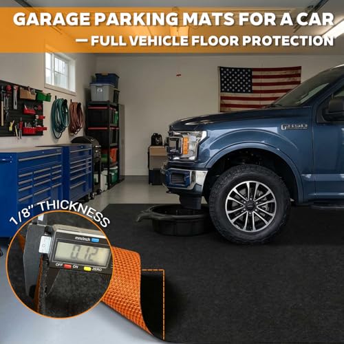 Garage Mats for Floor 17'x7'4" - Premium Felt & Non-Slip Rubber Oil Spill Drip Resistant Driveway Garage Protector, Trimmable Auto Trunk Liner, Parking Mats for Under SUV Sports Car, Black Orange | Safety Anti-slip, Absorbs and Contain Water Grease, No Le