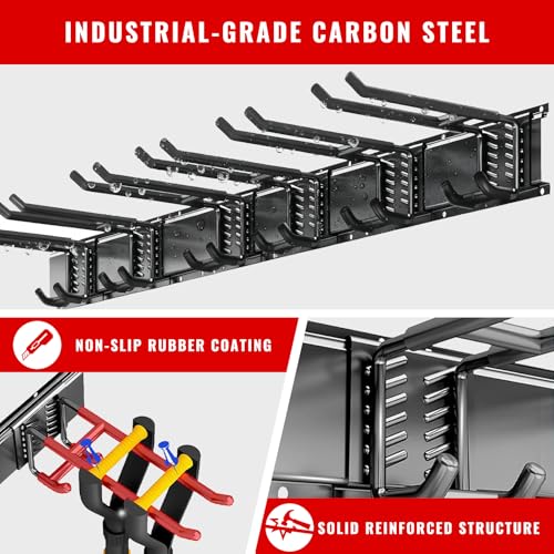Garage Tool Organizer Wall Mount, Easy to 64inch Install Heavy-Duty Garage Storage System with 12 Adjustable Hooks, Garden Tool Rack for Shovels, Rakes, Yard Tools - size: 64" System - 12 Piece Set